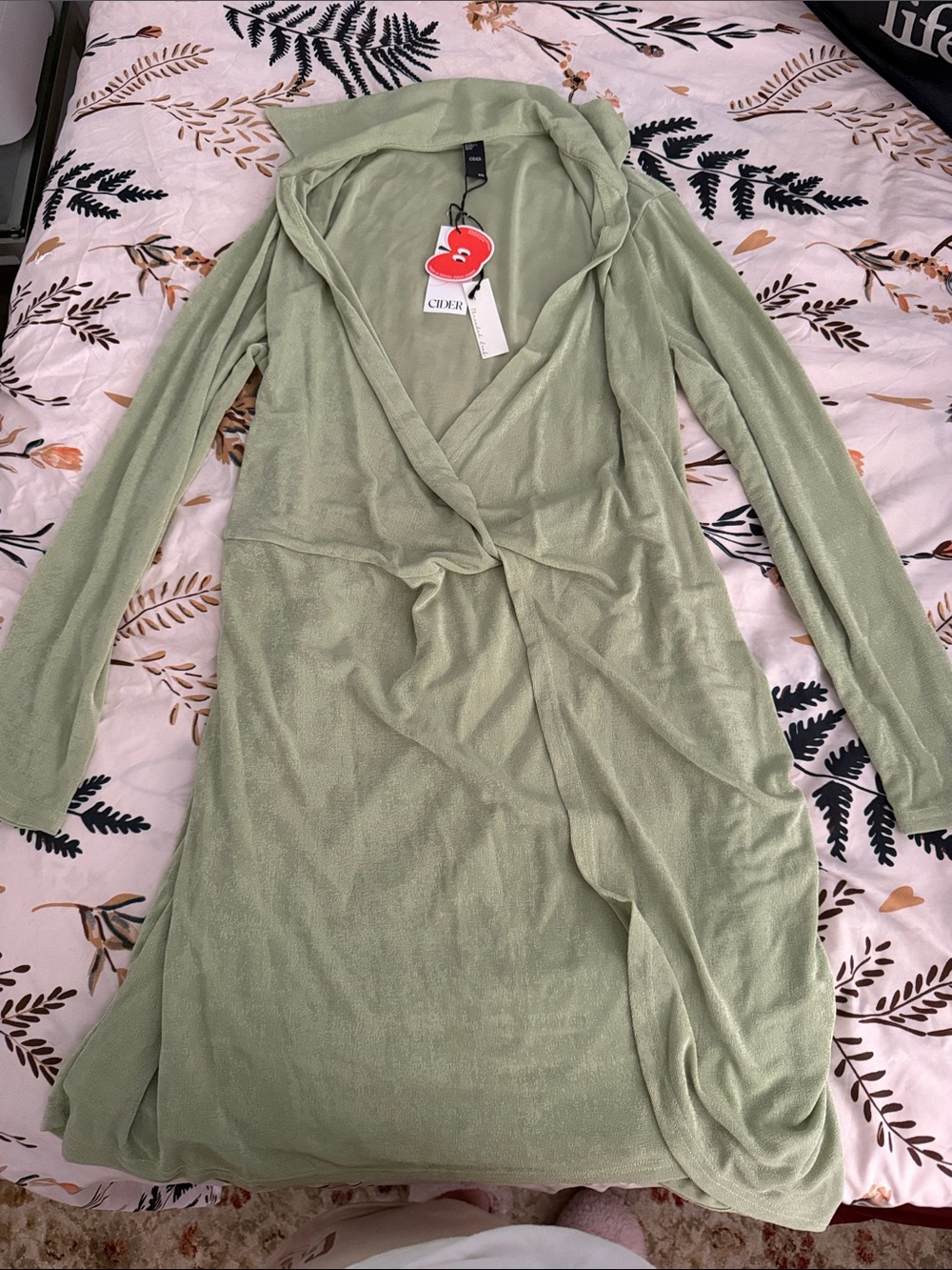 Cider Light Green Hooded Wrap Mini Dress